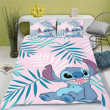 Önska Stitch 3D digitaltryck täcke, lakan, tredelad sängset