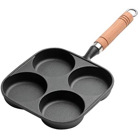 Nelilokeroinen paistinpannu 18 cm - Valurauta - Luonnollinen tarttumaton pinnoite - Munille ja hampurilaisille