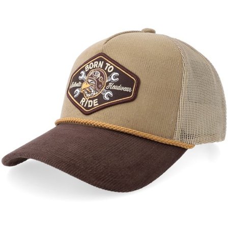 Born To Ride - Beige trucker Keps - Eagle Biker Brown Patch Rope Cord Khaki/Brown A-frame Trucker @ Hatstore