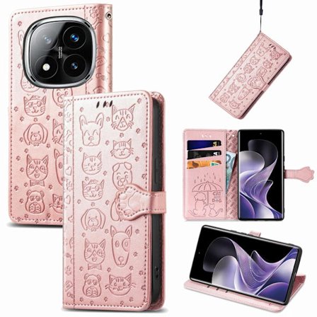 Xiaomi Redmi Note 14 Pro 5G - Katt och Hund Prägling Läder Mobilskal
