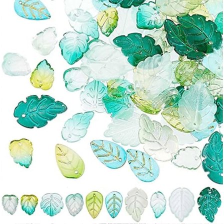 1 Æske 100 stk. Blad Charms Blade Charm Glas Blad Perler Plante Gradient Grønne Blad Charms til Smykkefremstilling