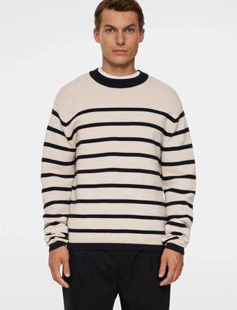 J. Lindeberg Sawyer Stripe Crew Neck - Cream - M