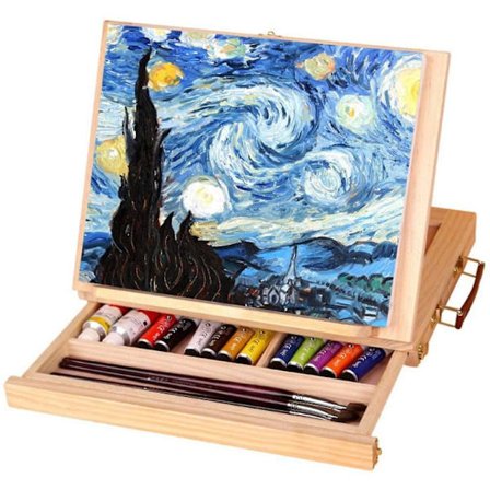 Kunstbord Staffeli, Justerbar Brettbar Trestaffeli, Multifunksjonell Kunstnerstaffeli, Bærbar Bordstaffeliboks Med Skuffe For Maling Og Tegning