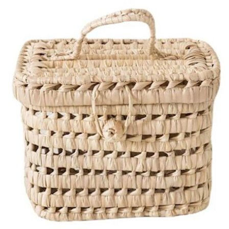 Flettet opbevaringskurv med låg til børn, stue, udendørs snackkurv, dekorativ opbevaring til picnic