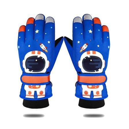 Vinterskidhandskar för barn Blå Vattentäta Halksäkra Pekskärm Plyschfodrade Termiska Snowboardhandskar för barn Pojkar 4-8 år