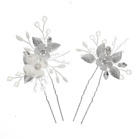 Sølv par, fire blade U, hår bryllup blomster hår tilbehør