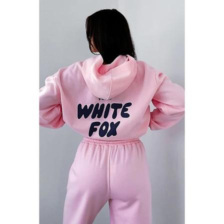 Hoodie-kompatibel för White Fox Outerwear -Två delar av hoodie-dräkter långärmad huvtröja Outfit Set-Storlek:S