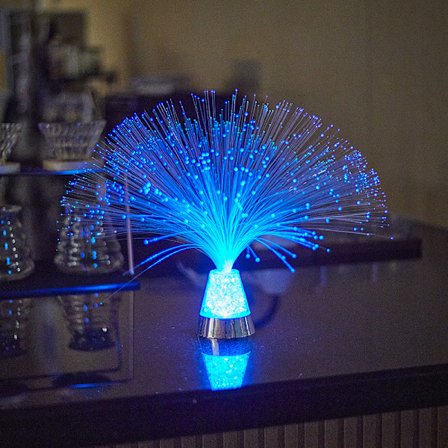 LED Fiberoptisk Lampe, USB/Batteridrevet, Fargeskiftende Krystallbase