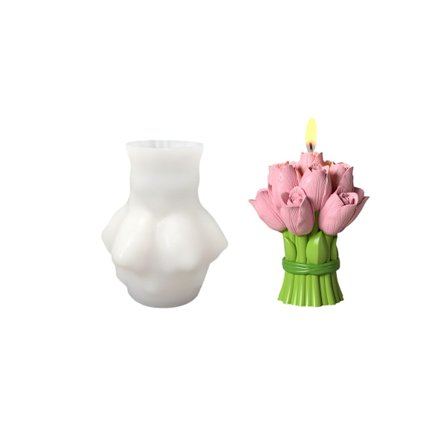Blomst Silikoneform, Tulipan lilje Cylinder Lysfremstillingssæt til DIY Resin Håndværksartikler, Boligindretning Sæbeforme (Pink)