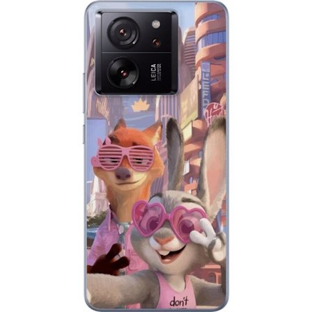 Kompatibel Mobilcover til Xiaomi Xiaomi 13T Pro Animalske figurer i solrig bymiljø med rosa solbriller og en positiv besked i en farverig feel-good s