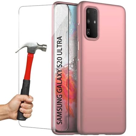 Beskyttercover - BOOLING - til Samsung S20 Ultra - Flydende silicone - Rosa - 2 hærdede glas