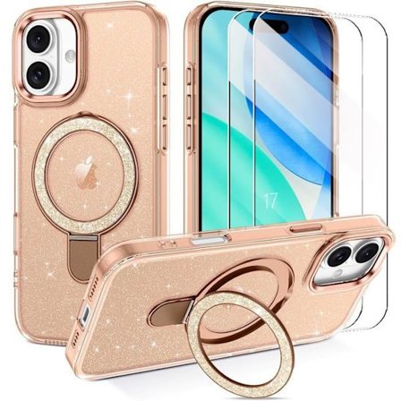 Beskyttelsescover - BOOLING - til iPhone 17 - med Justerbar Magnetisk Cirkel i Guld - 2 Hærdede Glas