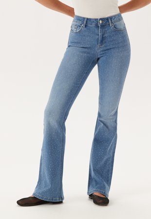 ONLY - Onlwauw Mw Ank Sparkle Flared - Medium Blue Denim - Kläder - - Bubbleroom