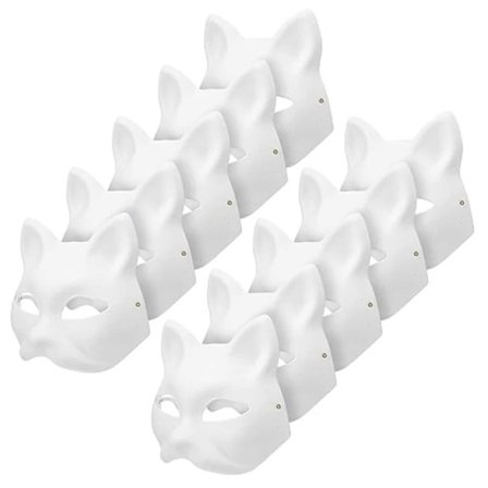 10 pcs Colorful Cat Masks, Animal Clothes Masks DIY White Masks Half for Costume Halloween Kids Cosplay Masks Costume Party Favors