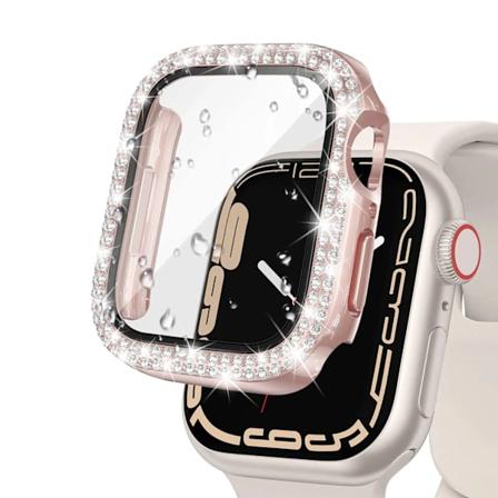 Glas+Diamant Cover til Apple Watch etui 40mm 44mm 41mm 45mm 38mm 42mm Bling Bumper Beskytter iWatch serie 9 3 5 6 7 8 se etui rosafarvet Y rose pink 