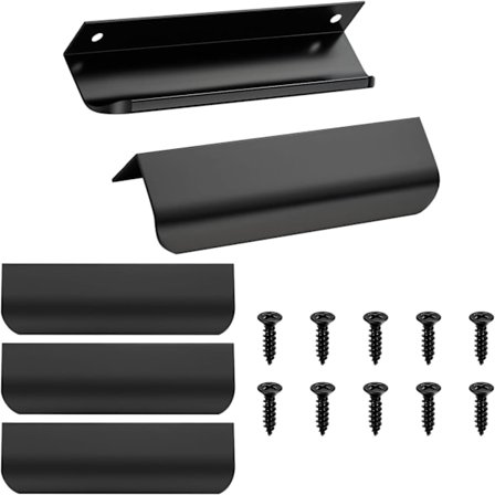 5-pakning møbelhåndtak - 150 mm - Svart - Dørhåndtak - Skjulte skaphåndtak - Skuffehåndtak - Kjøkkenhåndtak - Med skruer