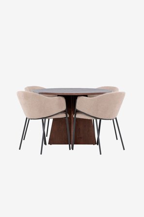 Venture Home - Bootcut-spisebord med Evelina-spisebordsstol - Beige - Spisebordssæt 4 personer - Fra Homeroom