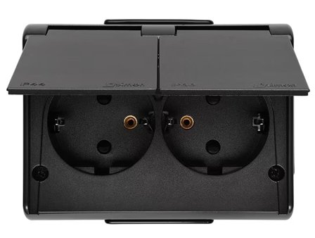 Simon Dobbel Stikkontakt utendørs IP44 Svart S54