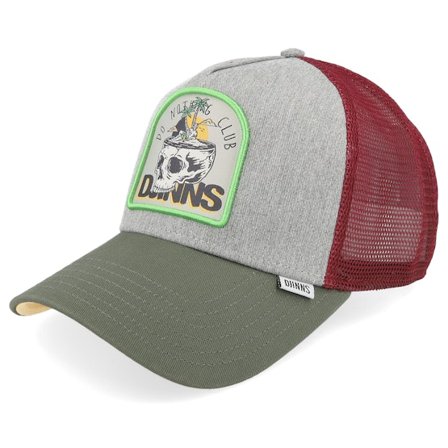Djinns - Hft Cap Dnc Scull Heather Grey/Olive/Burgundy A-Frame Trucker Trucker Grey Cap - @ Hatstore