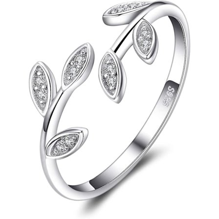 Olivblad Kubisk Zirkonia Justerbar Öppen Ring 925 Sterling Silver