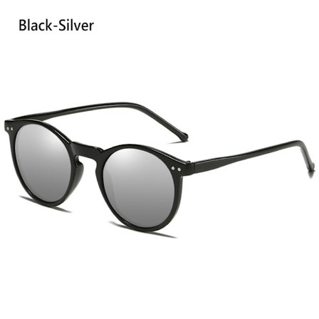 Unisex kör polariserade solglasögon glasögon solglasögon UV400 rund ram retro Black-Silver