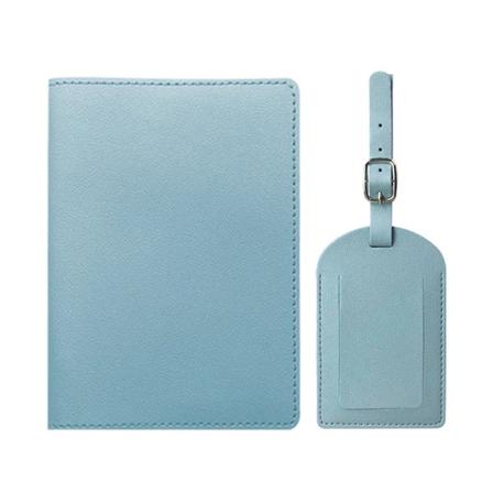 Personligt Initialer Rejsepas Cover Bagage Tag Sæt Mode Glat PU Læder Billet Pas Holder Rejsetilbehør Sæt Light Blue