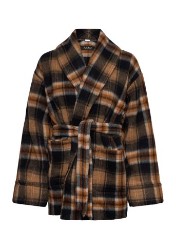 Plaid Wool-Blend Shawl-Collar Wrap Coat Patterned Lauren Ralph Lauren
