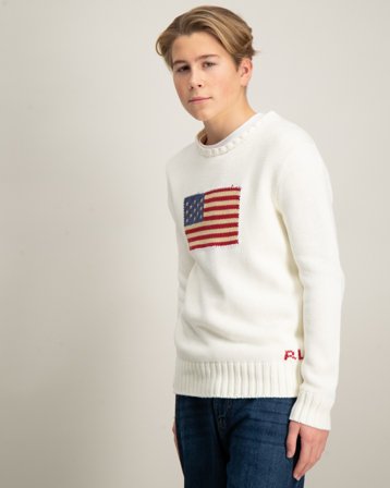 Polo Ralph Lauren The Iconic Flag Sweater Hvit Genser Gutt - Kids Brand Store