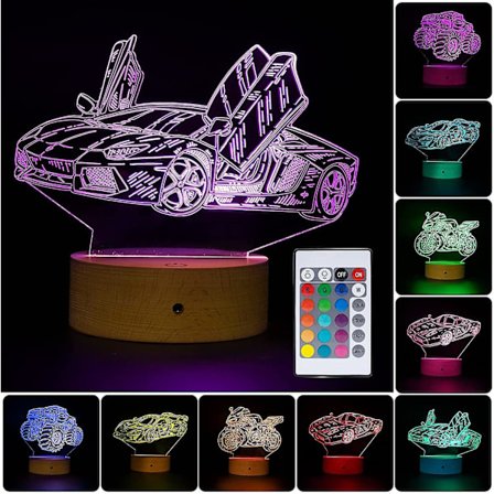 Night Light Lamp Custom Hot Rod Cars 3d Illusion Lamp 3d Night Light With 16 Led Colors And 4 Flashing Modes Color-changing Lamp For