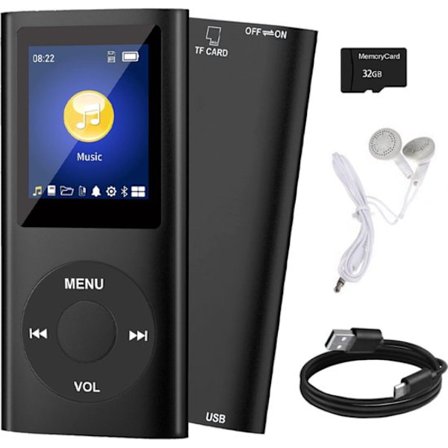 MP3-soitin Bluetoothilla - sisältää 32 Gt SD-kortin - 1,8 tuuman digitaalinen LCD-näyttö - Musta