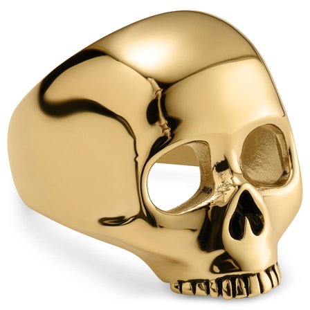 Aspero | Gold-tone Stainless Steel Skull Signet Ring for Men - Skull rings