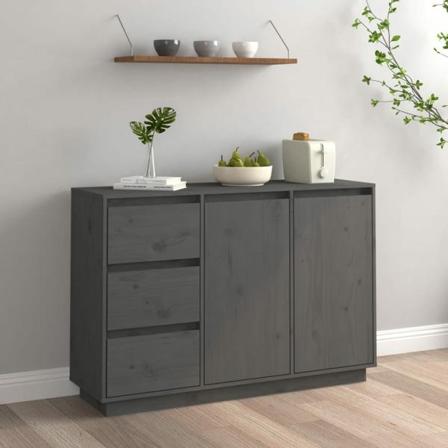 Vidaxl Skänk Grå 111x34x75 Cm Massiv Furu Grå