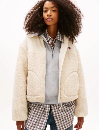 Tommy Jeans Tjw Teddy Fabric Mix Jacket - Cream - S