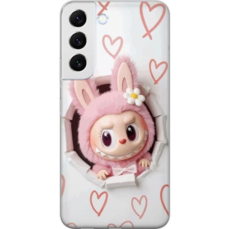 Samsung Galaxy S22+ 5G Gennemsigtig cover Labubu Hjärtbakgrund Pop Mart Kärlek Tema Figur Design