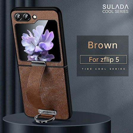 Z Flip 5 Case, tunt Pu Läder Ring Stand Case För Samsung Galaxy Z Flip 5 Med handremshållare
