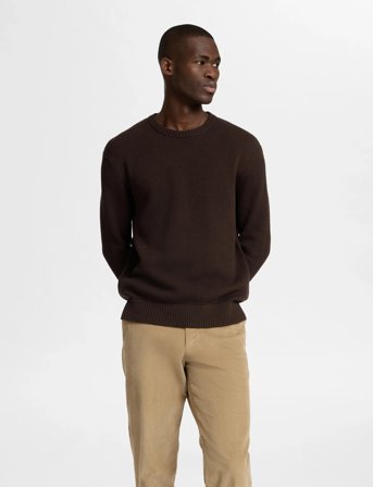 Selected Slhhenny Ls Knit Relaxed Crew Neck - Brown - M