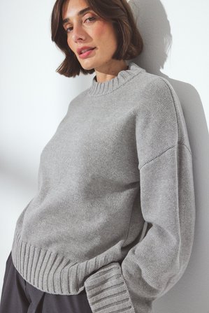 NA-KD Strickpullover mit gefalteten Ärmeln - Oversize Pullover - Grau - L (EU 42-44)