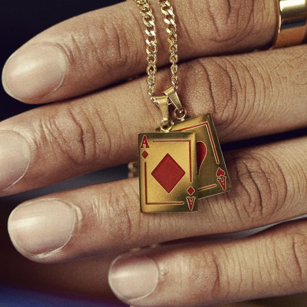 Ace | Gold-tone Red Ace Pair Double Pendant Necklace for Men - Steel necklaces