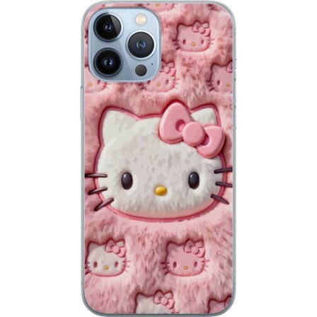 Kompatibel Mobilcover til Apple iPhone 13 Pro Max Hello Kitty lyserød fluffy baggrund med ikonisk ansigt og kawaii-æstetik