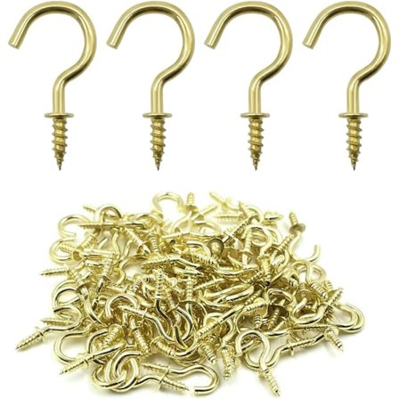 100 stk. 1/4 messingkroge, loftskroge, skruer, metalskruer