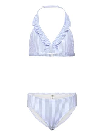 Bikini Bg Frill Aop And Stripe Bikini Blå Lindex*Betinget Tilbud