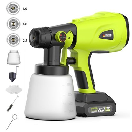 Batteridrevet malingssprøyte, håndholdt HVLP-malingssprøyte med 800 ml beholder, elektrisk malingssprøyte for maling av tak, gjerde, skap, vegger