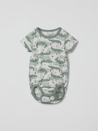 Polarn O. Pyret - Short-sleeved bodysuit with crocodile print - 74 - Childrenswear - white