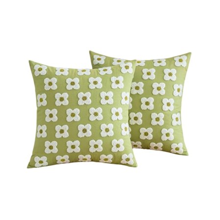 Koristeelliset Daisy- ja auringonkukkakuvioiset koristetyynynpäälliset, 2 kpl, 45 x 45 cm, salvianvihreä