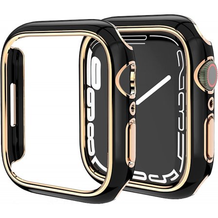 For Apple Watch Series 7 41mm, Forgyldt stift PC ramme etui Slim All-Around kofanger etui til Apple Watch Series 7 (rose gold sort)