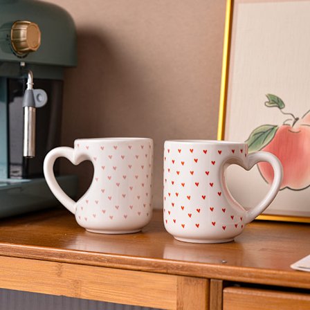 REA 2-delt hjerteformet keramisk krus, vannkopp, kaffekopp, frokostkopp, parkrus, kreativt kontorkrus