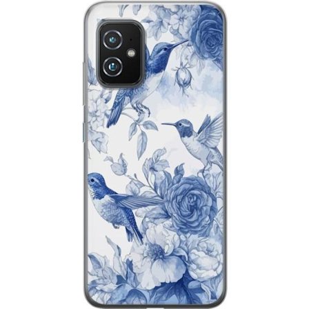 Kompatibel Mobilcover til Asus Asus Zenfone 8 Fugle og blomster blå romantiskt mønster