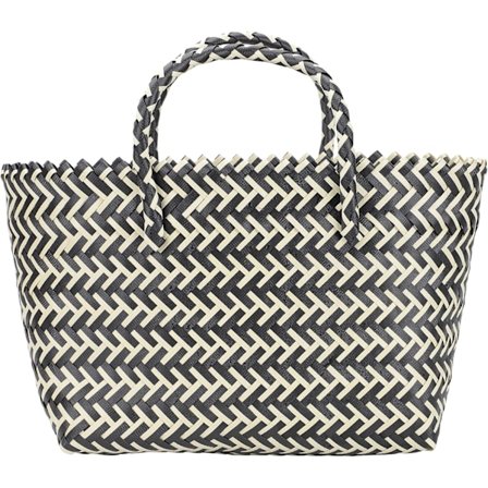 Handgjord stor fransk korg i rotting, halmstrandväska, grönsakskorg, shopping med handtag, förvaring, leksakskorg, tvätt, svart