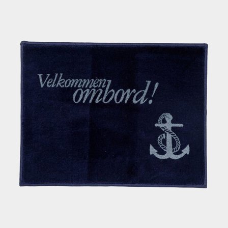 Tapis de bateau Velkommen ombord, 61 x 45 cm, rectangulaire, bleu marine