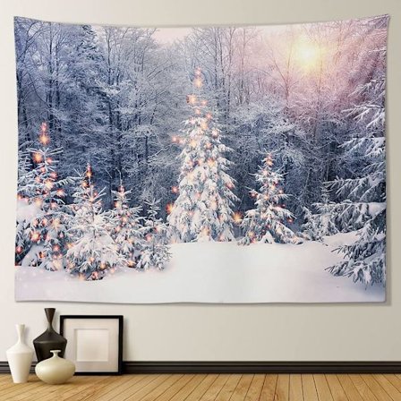 Jul vinter gobelin 150x130 cm vægophæng sne skov tæppe gobelin (sne træ)